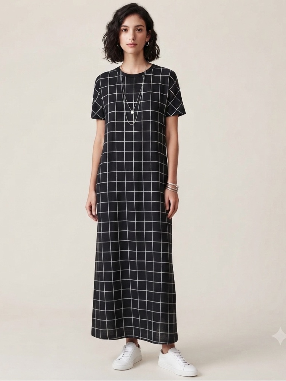 LuLaRoe Maria Black and White Grid plaid Windowpane Maxi Dress Oversized Autumn